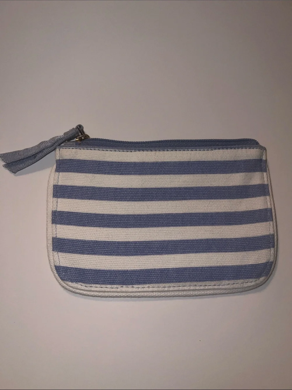 kate spade blue and white striped wristlet pouch